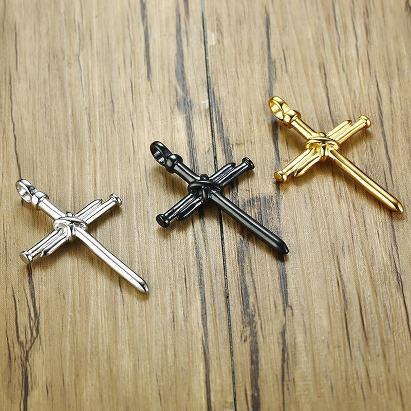 Titanium Cast Steel Nail Cross Pendant Necklace - happyshop365247
