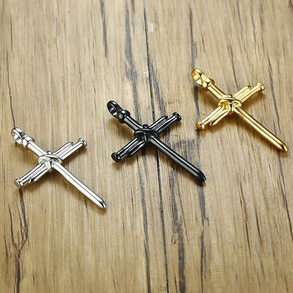 Titanium Cast Steel Nail Cross Pendant Necklace