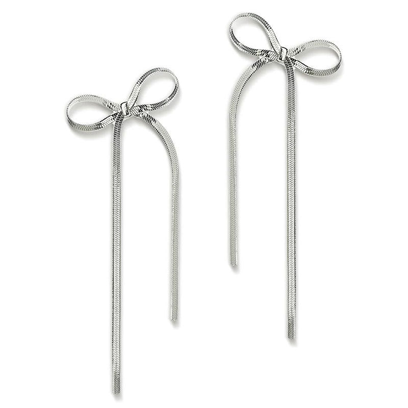 Stainless Steel Jewelry Wholesale Non-tarnish Herringbone Bow Earrings Hypoallergenic 18k Gold Plated Ribbon Bow Bowknot Earring - happyshop365247