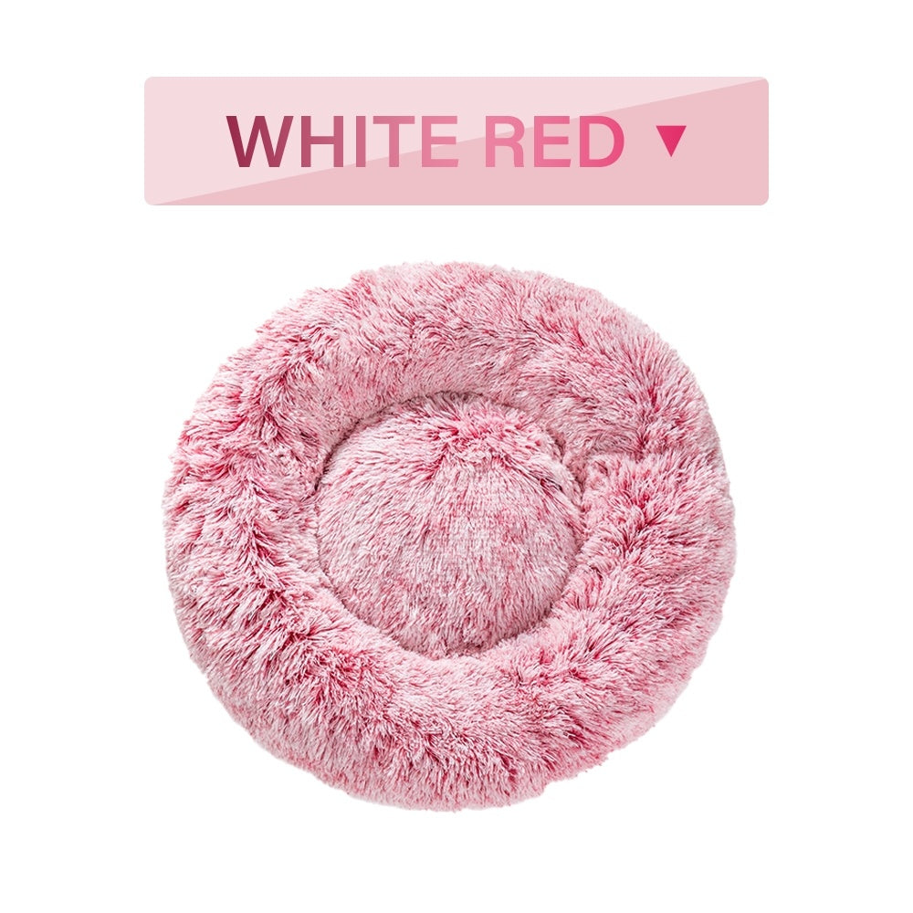 Fluffy Donut Dog Bed Warm Soft Long Plush Pet Cushion Dog House Cat Bed Washable Pet Sofa Mat Calming Samll Large Dog Beds - happyshop365247