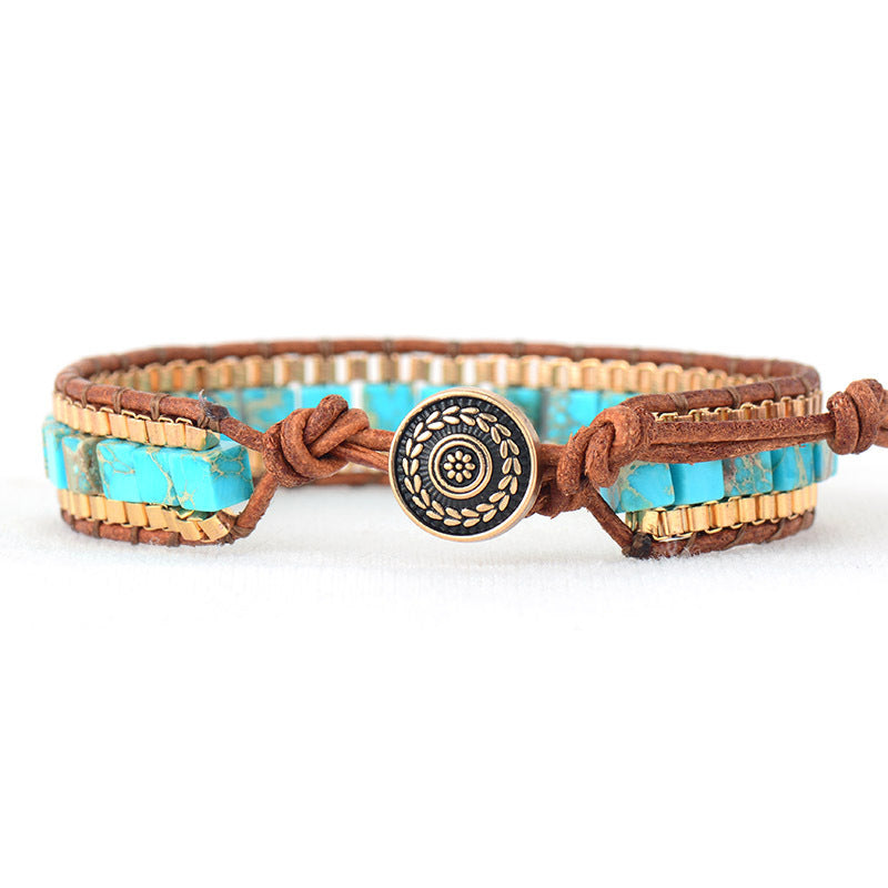 Fashion Imperial Stone Hand-woven Leather Bracelet - happyshop365247