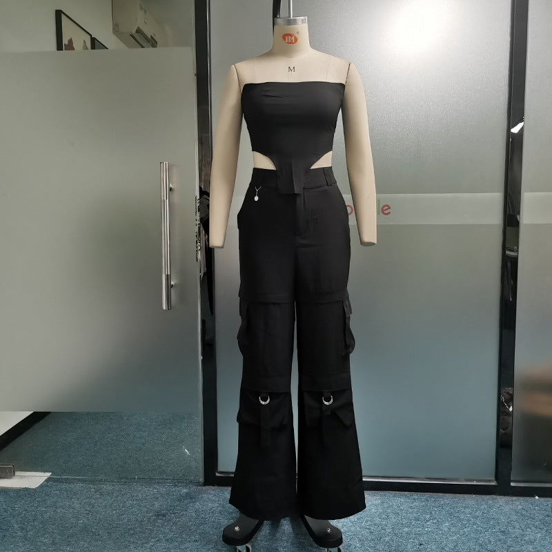 Fall Beauty Clothing Fashion Halter Top Loose Trousers Two-piece Set - happyshop365247