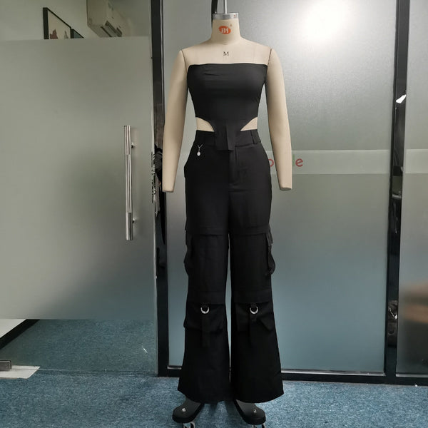 Fall Beauty Clothing Fashion Halter Top Loose Trousers Two-piece Set - happyshop365247