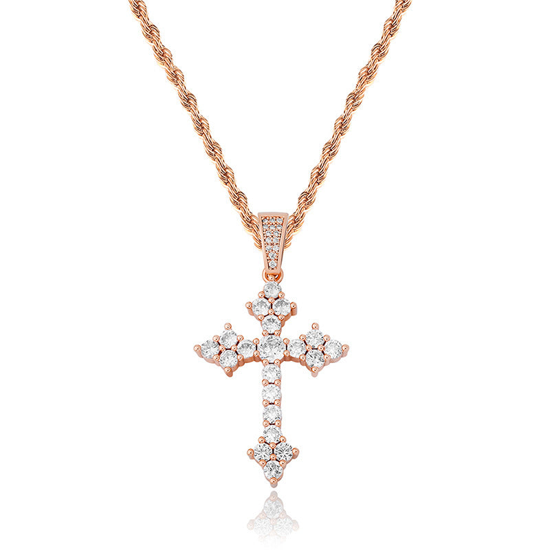 Retro Cross Pendant With Full Zirconia, Simple Religious Necklace For European And American Styles