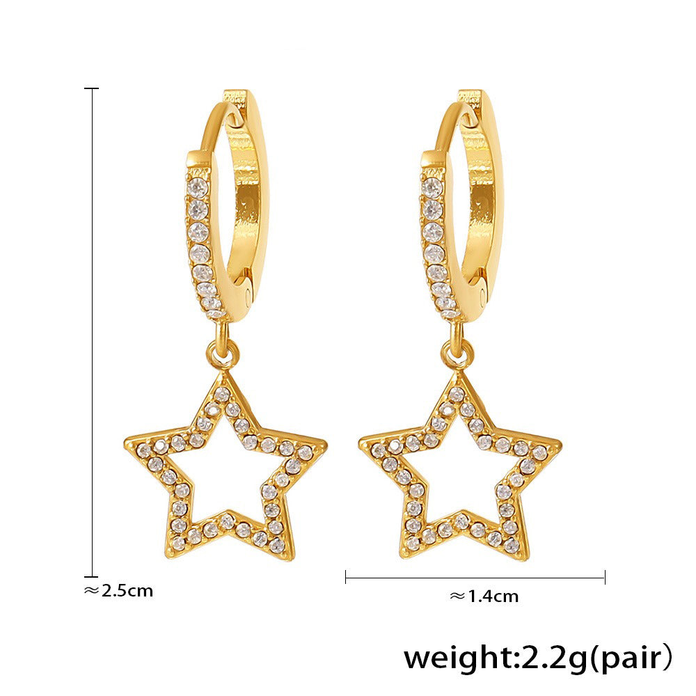 18K gold geometric inlaid gemstones exquisite design dazzling earrings - happyshop365247
