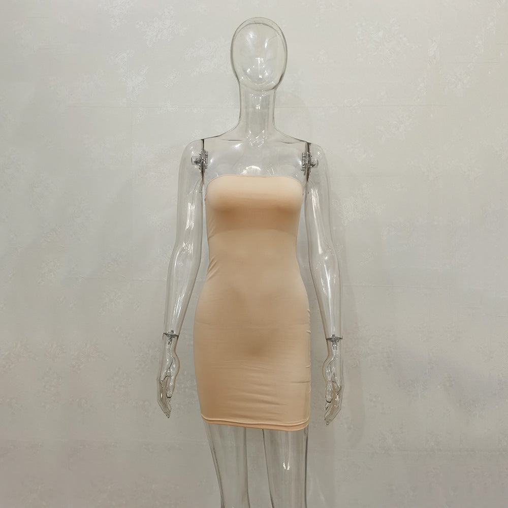 One-line Collar Hip Wrap Hundred Dresses For Women - happyshop365247