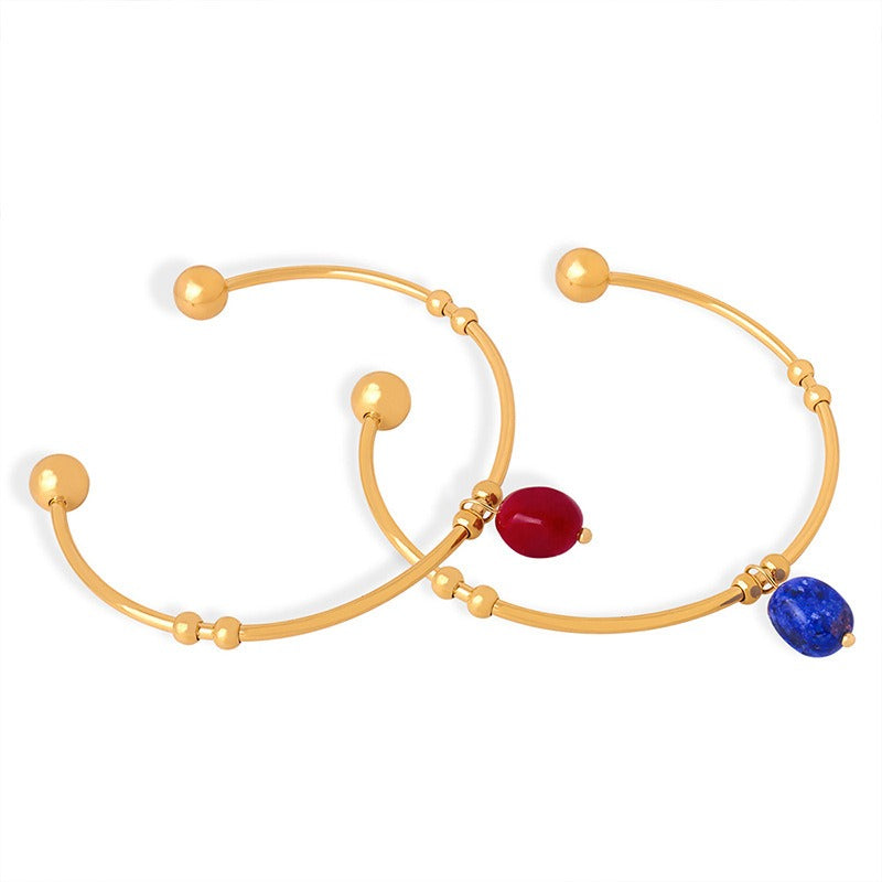 18K gold round shape with gemstone pendant design light luxury simple open bracelet - happyshop365247