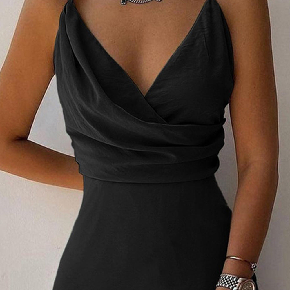 V-neck Slit Sling Dress Summer Fashion Sexy Slim Suspender Dresses For Women Clothing - happyshop365247