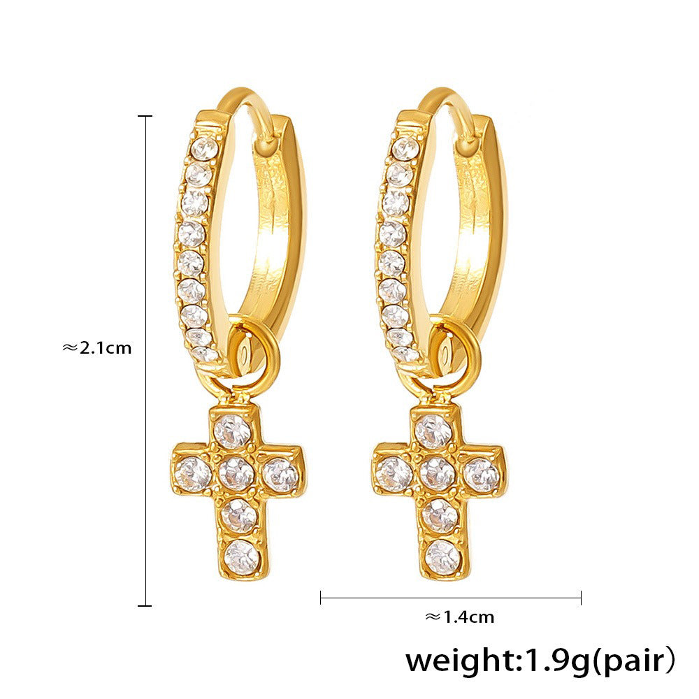 18K gold geometric inlaid gemstones exquisite design dazzling earrings - happyshop365247