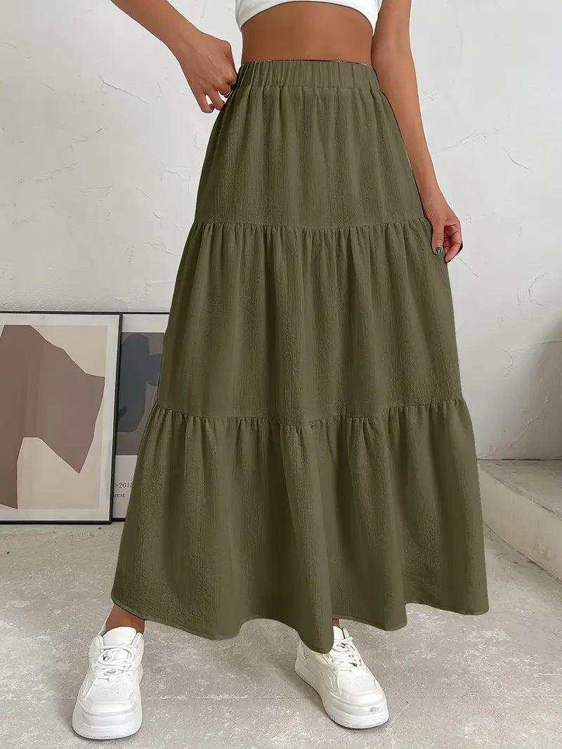 European And American Style Women Summer Bohemian Pleated Layered Long Skirt - happyshop365247