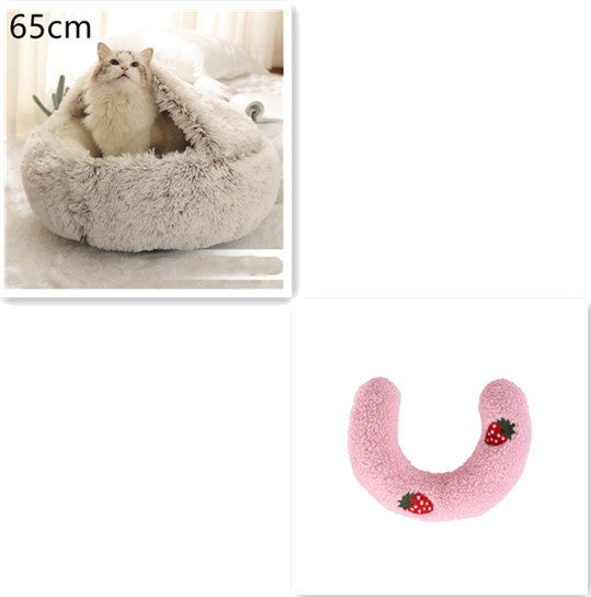 2 In 1 Dog And Cat Bed Pet Winter Bed Round Plush Warm Bed House Soft Long Plush Pets Bed Pet Products - happyshop365247