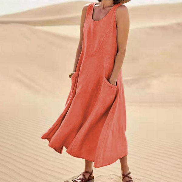 Summer Sleeveless Long Dress With Pockets Fashion Casual Loose Dresses Women's Clothing - happyshop365247