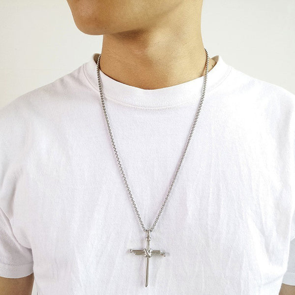 Titanium Cast Steel Nail Cross Pendant Necklace