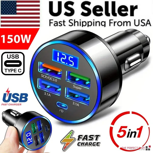 5 USB Port Super Fast Car Charger Adapter For Android Cell Phone