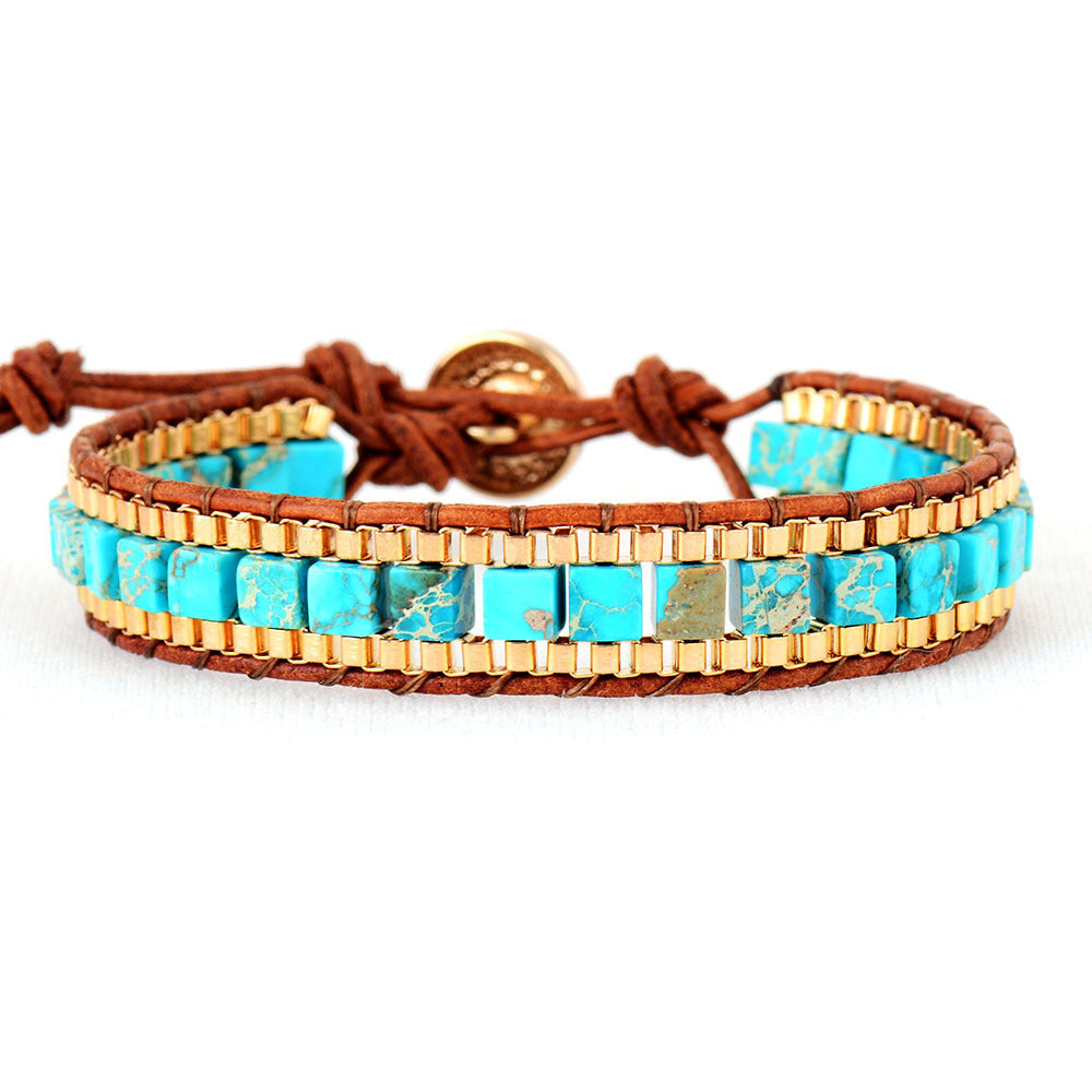 Fashion Imperial Stone Hand-woven Leather Bracelet - happyshop365247