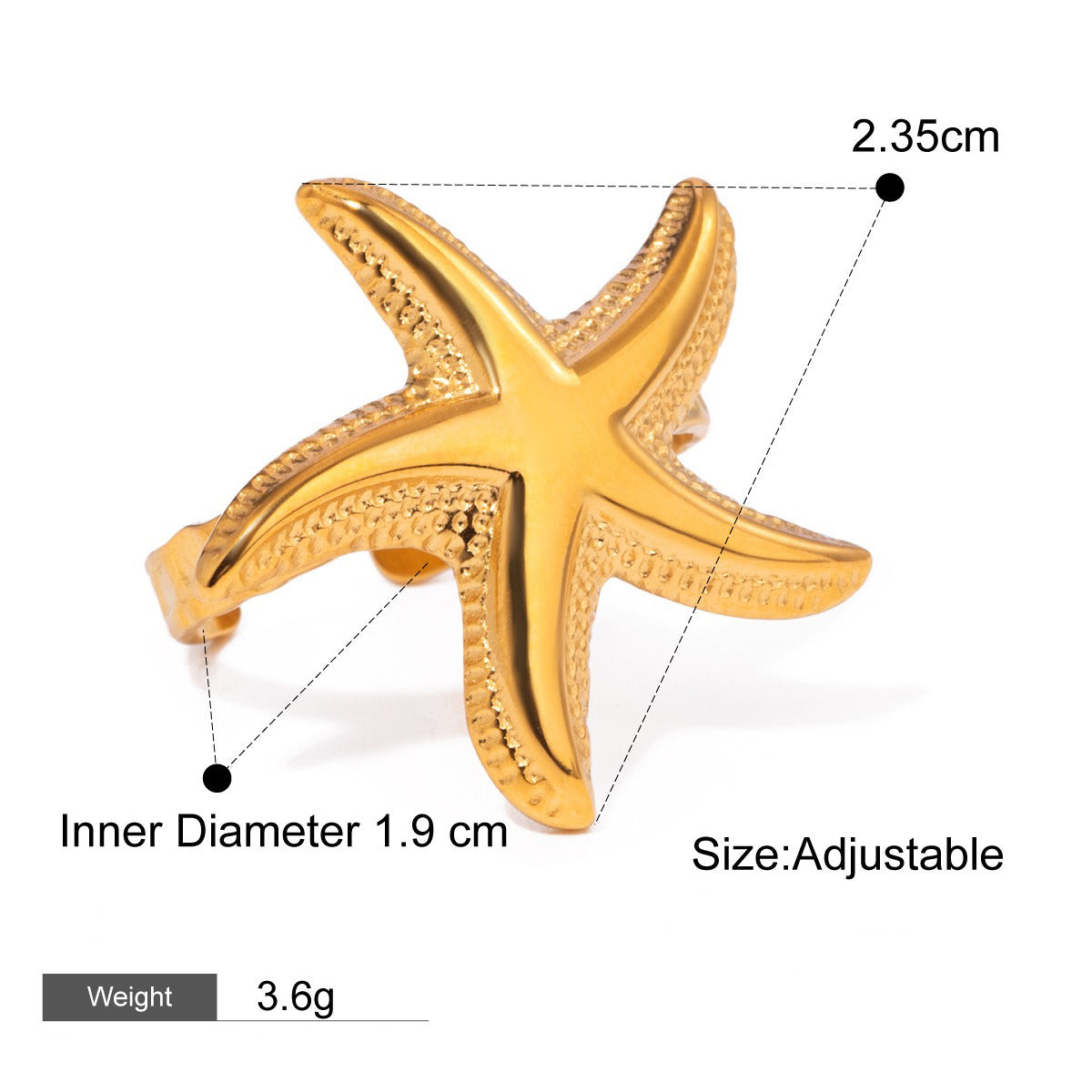 18K gold starfish shape with pearl design exquisite and noble necklace ring set - happyshop365247