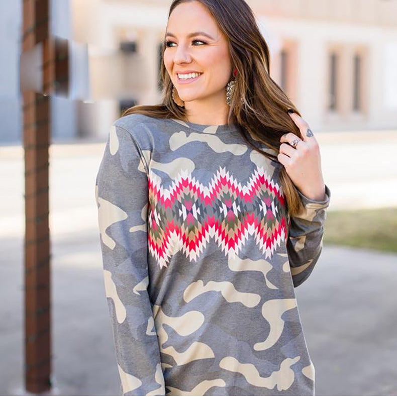 Leopard Print Pullover T-shirt For Women Fall - happyshop365247