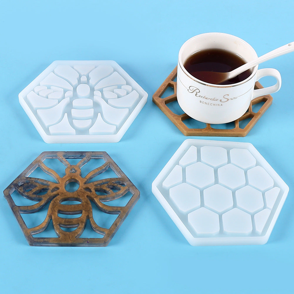 Diy Crystal Glue Bee Hive Hollow Coaster Irregular Hexagonal Silicone Mold