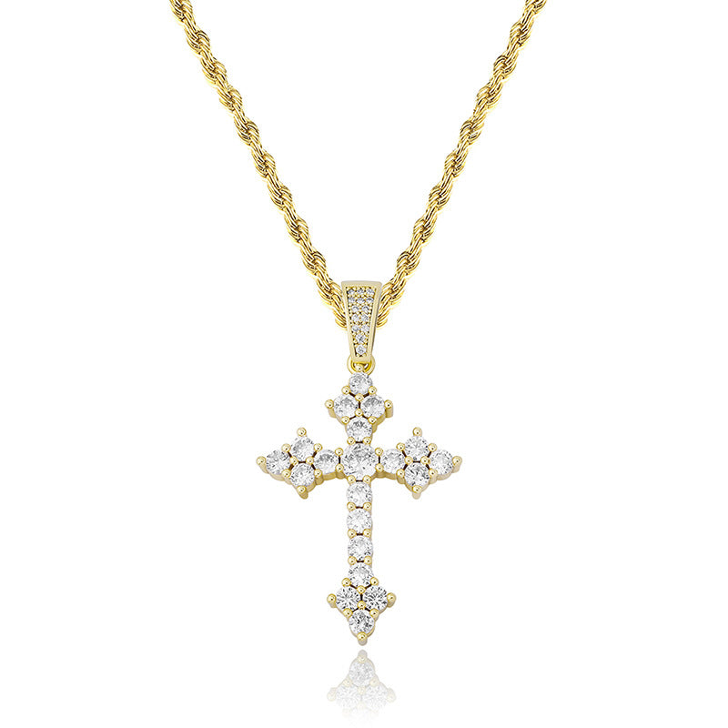 Retro Cross Pendant With Full Zirconia, Simple Religious Necklace For European And American Styles