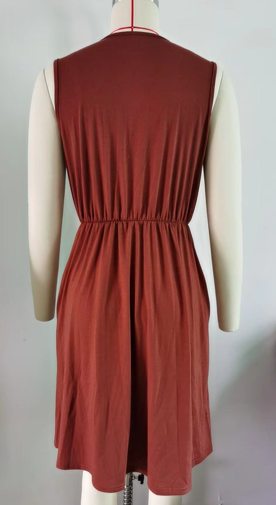 Lace Panel Sleeveless Dresss With Pocket V-neck Dresses For Women - happyshop365247