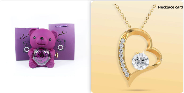 Rotating Bear Gift Box Rose Jewelry Box