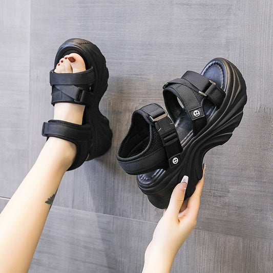Dad sandals for women, thick-soled wedge heel ole height-increasing women's shoes, Velcro beach shoes - happyshop365247