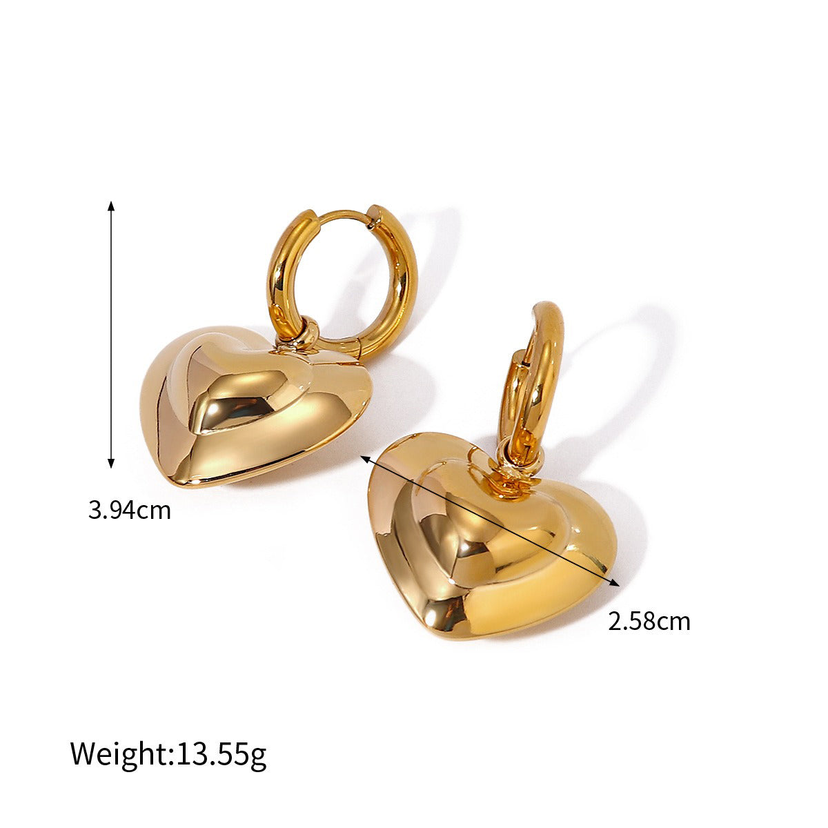 18K gold stylish simple heart-shaped earrings - happyshop365247