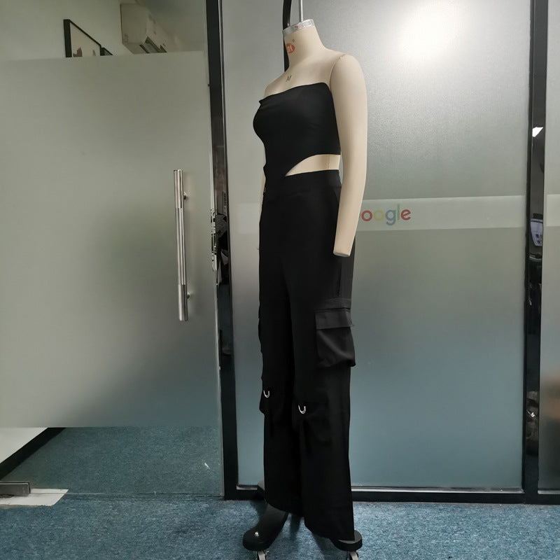 Fall Beauty Clothing Fashion Halter Top Loose Trousers Two-piece Set - happyshop365247