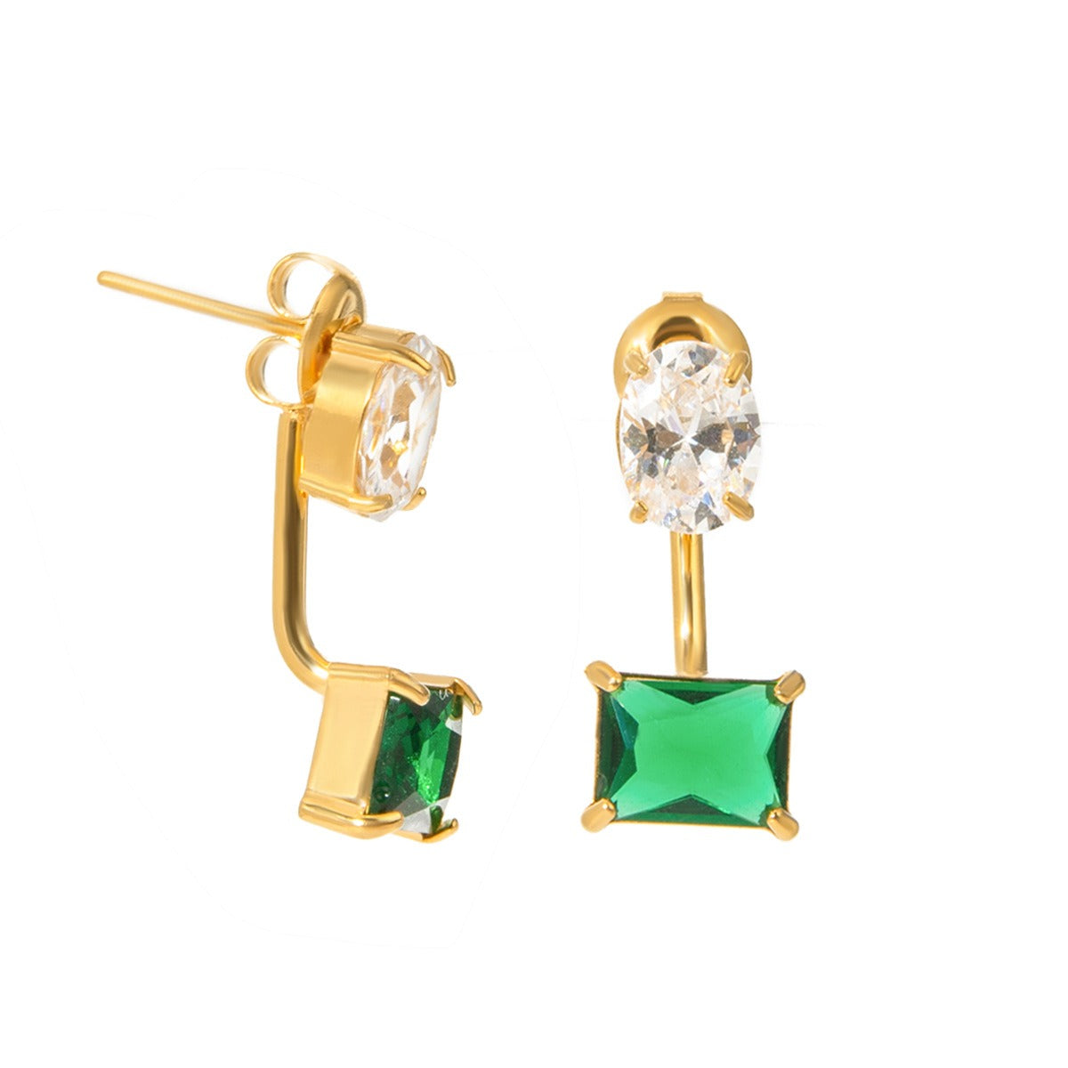 18K gold exquisite dazzling oval and square gemstone design earrings - happyshop365247