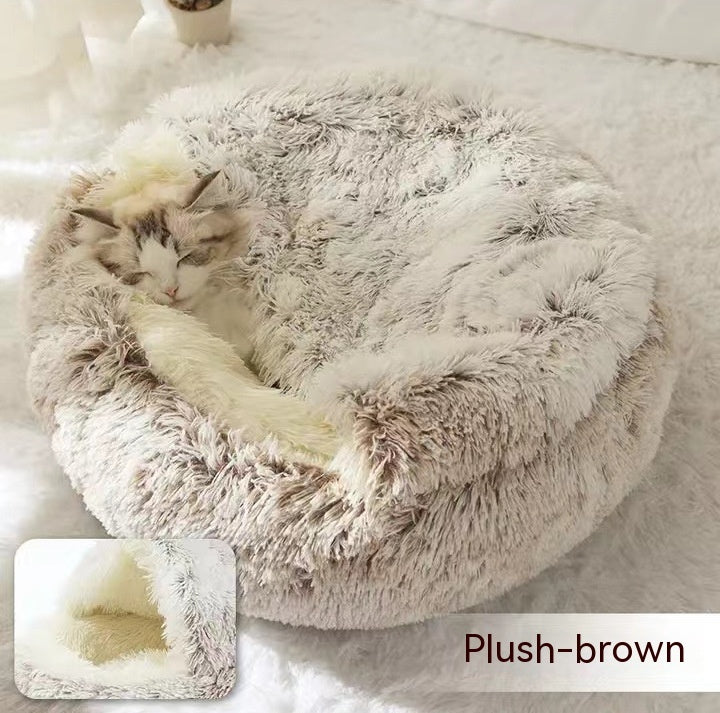 2 In 1 Dog And Cat Bed Pet Winter Bed Round Plush Warm Bed House Soft Long Plush Pets Bed Pet Products - happyshop365247