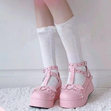 Spring round-toed sweet Mary Jane shoes, New Year wedge heel thick-soled all leather shoes, single shoes for women