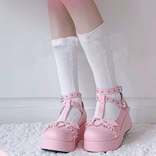 Spring round-toed sweet Mary Jane shoes, New Year wedge heel thick-soled all leather shoes, single shoes for women