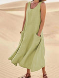 Summer Sleeveless Long Dress With Pockets Fashion Casual Loose Dresses Women's Clothing - happyshop365247