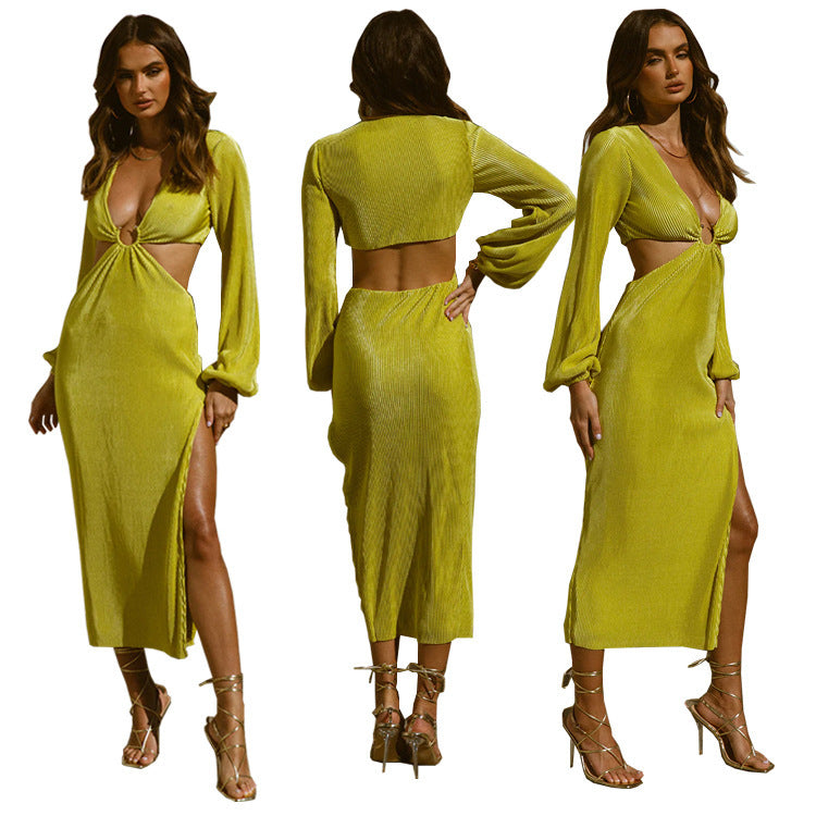 Autumn Fashion Pressed Pleated Waistless Women's Dresses - happyshop365247