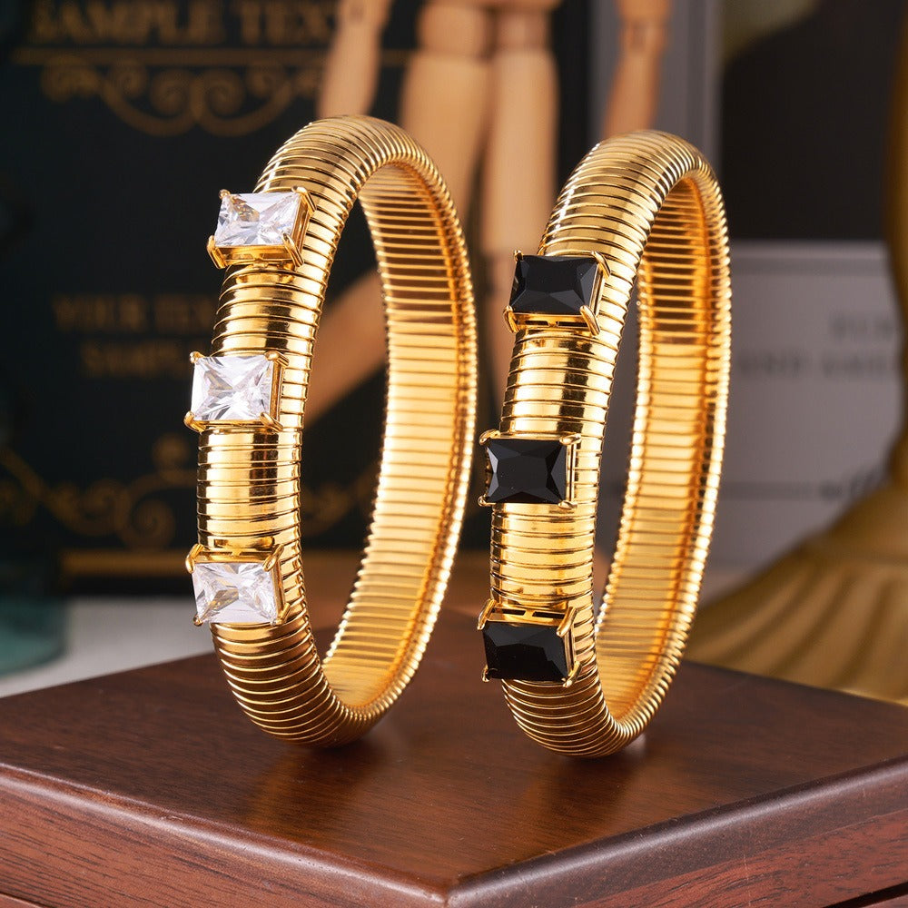18K gold stripes with gemstone design trendy personality bracelet - happyshop365247