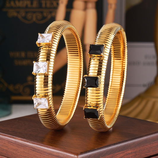 18K gold stripes with gemstone design trendy personality bracelet - happyshop365247