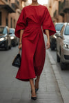Loose Batwing Sleeve Dress Fashion Waist-tighted Solid Color Elegant Dresses For Women Clothing - happyshop365247