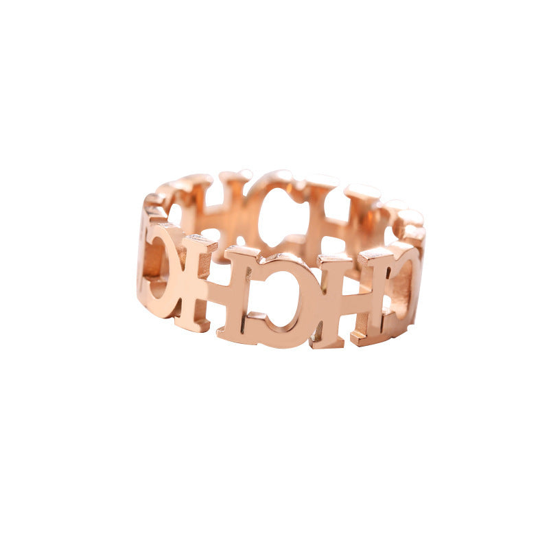 High Quality Jewelry Stainless Steel Hollowed Cut Letter Ring For Woman Man Ring - happyshop365247