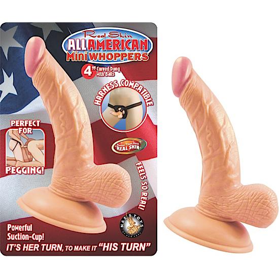 All American 4 inches Curved Dong with Balls Beige