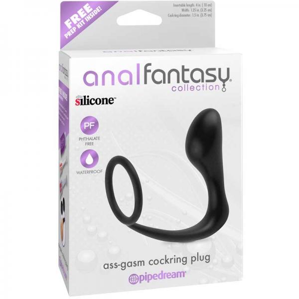 Ass-Gasm Silicone Cockring Plug - Black - happyshop365247
