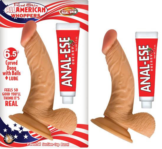 All American Whoppers 6.5 inches Curved Dong Balls + Anal Ese - happyshop365247