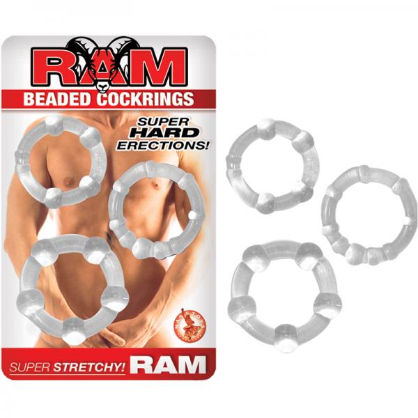 Ram Beaded Cock Rings Clear Pack of 3 - happyshop365247