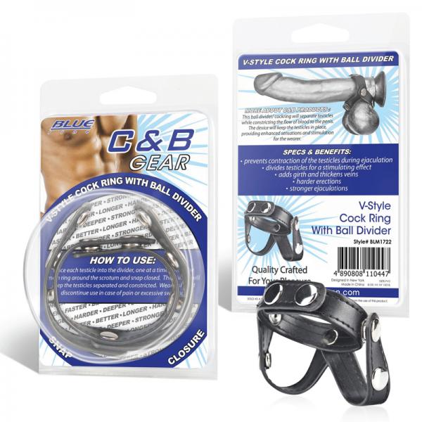 C & B Gear V-Style Cock Ring with Ball Divider Black - happyshop365247