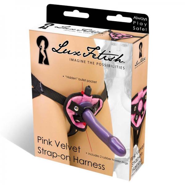 Lux Fetish Velvet Strap On Harness Pink O/S - happyshop365247