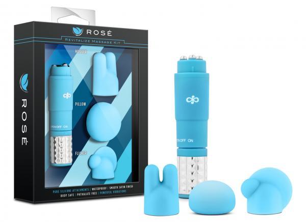Revitalize Massage Kit with 3 Silicone Attachments Blue - happyshop365247