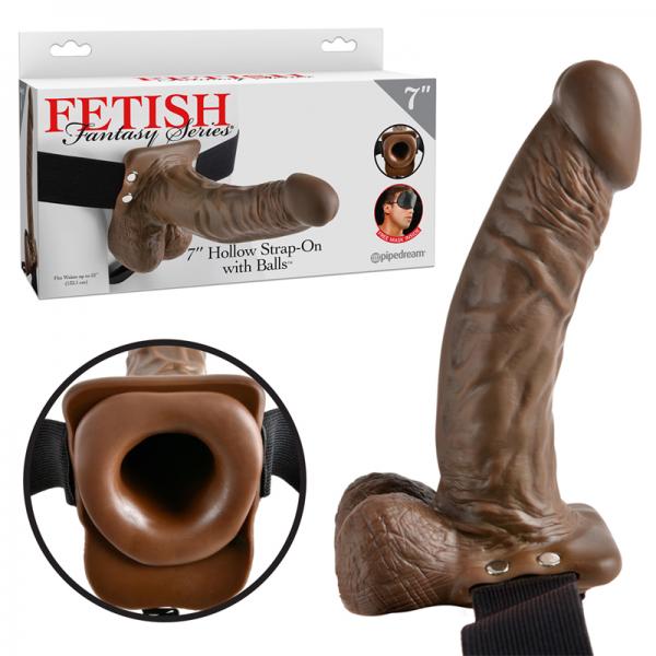 Fetish Fantasy 7 inches Hollow Strap On With Balls Brown - happyshop365247