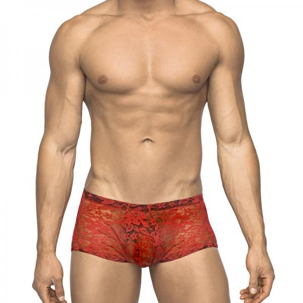 Male Power Stretch Lace Mini Short Red X-large - happyshop365247