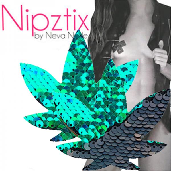 Neva Nude Pasties Pot Leaf Sequin Green To Black - happyshop365247