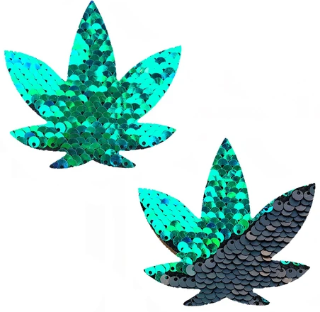 Neva Nude Pasties Pot Leaf Sequin Green To Black - happyshop365247