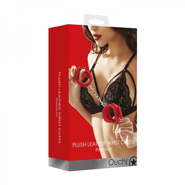 Ouch! Plush Leather Wrist Cuffs - Red - happyshop365247